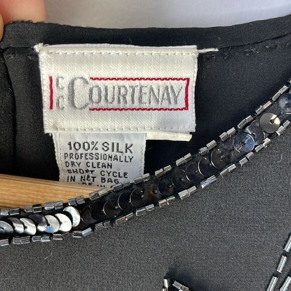 Vintage Silk CC Courtenay Blouse Sequin Beaded Blouse Black Medium - Picture 5 of 11